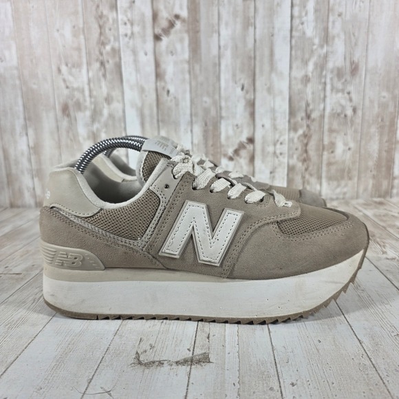 New Balance Shoes - New Balance 574+ Platform Sneakers Tan Beige Suede WL574ZSM Womens 10